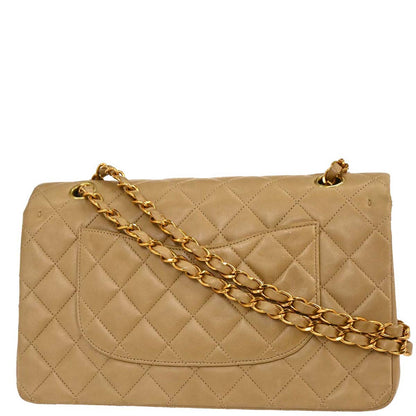 Chanel 1996-1997 Beige Lambskin Medium Classic Double Flap Shoulder Bag