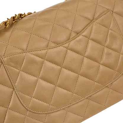 Chanel 1996-1997 Beige Lambskin Medium Classic Double Flap Shoulder Bag