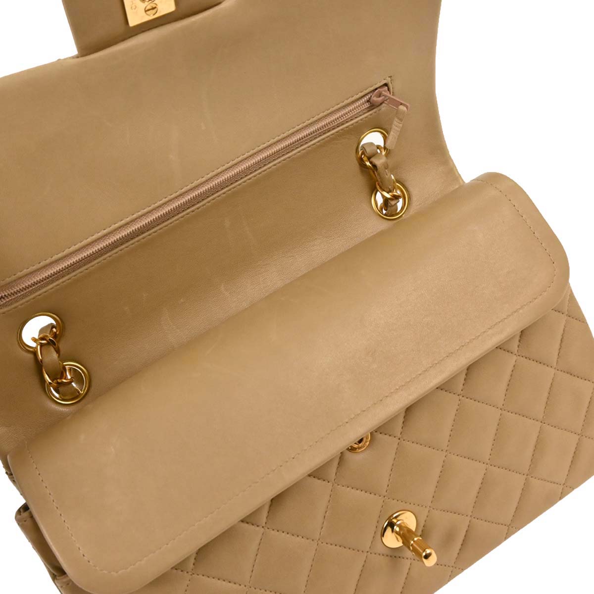 Chanel 1996-1997 Beige Lambskin Medium Classic Double Flap Shoulder Bag