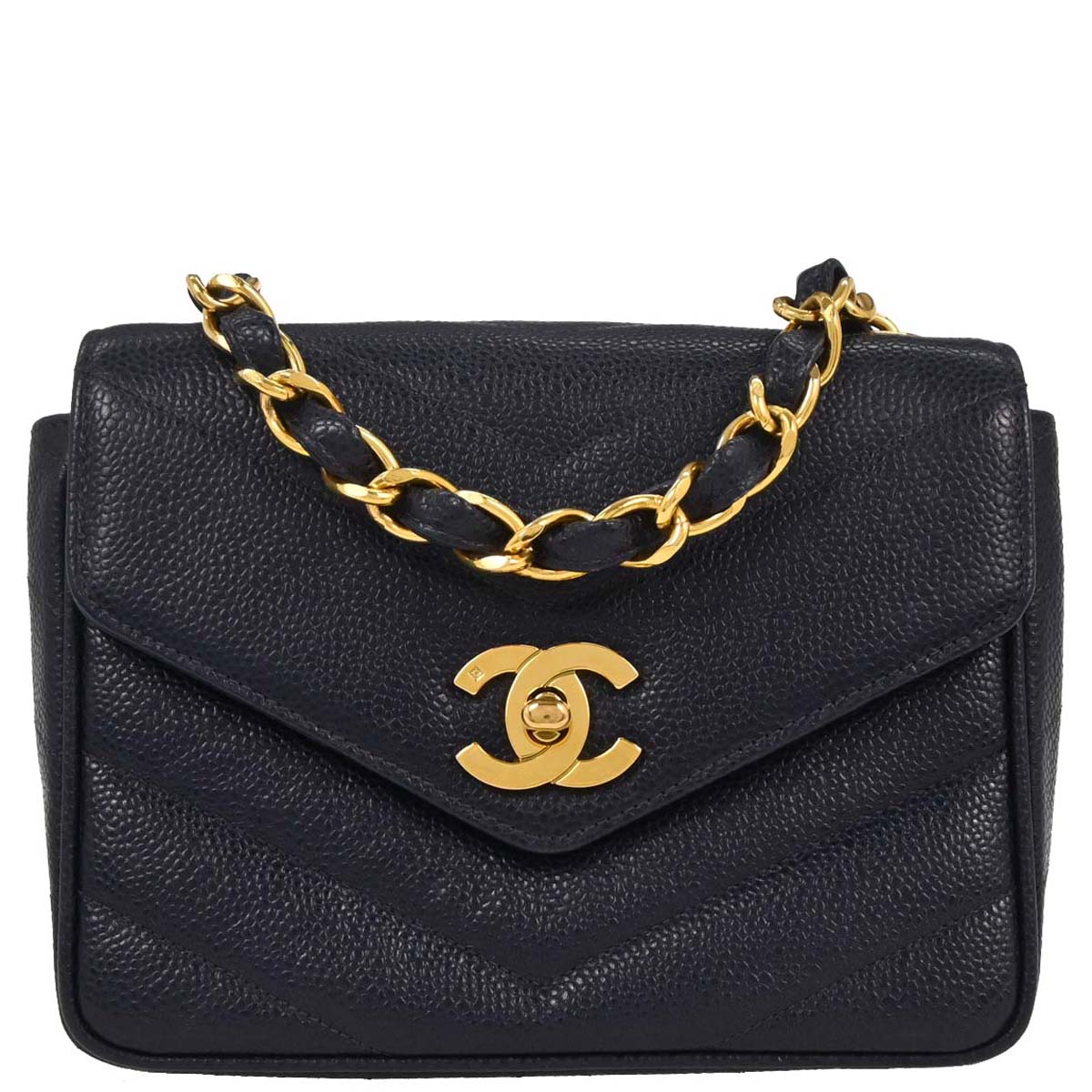 Chanel Navy Caviar Single Flap Shoulder Bag