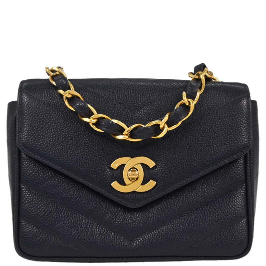 Chanel Navy Caviar Single Flap Shoulder Bag
