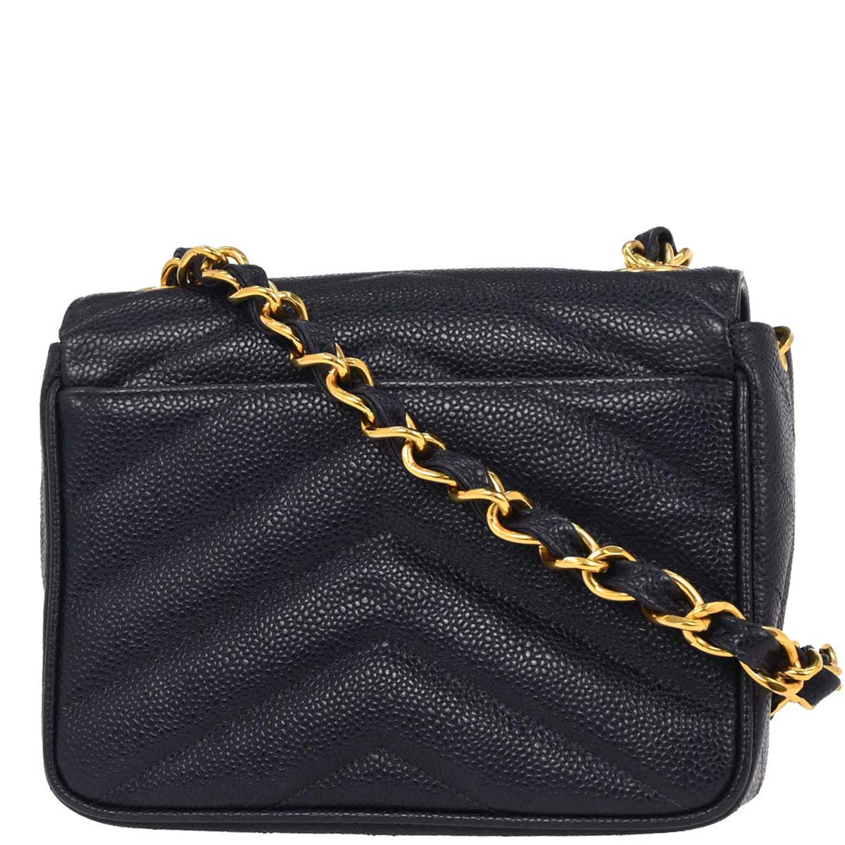 Chanel Navy Caviar Single Flap Shoulder Bag
