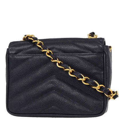 Chanel Navy Caviar Single Flap Shoulder Bag