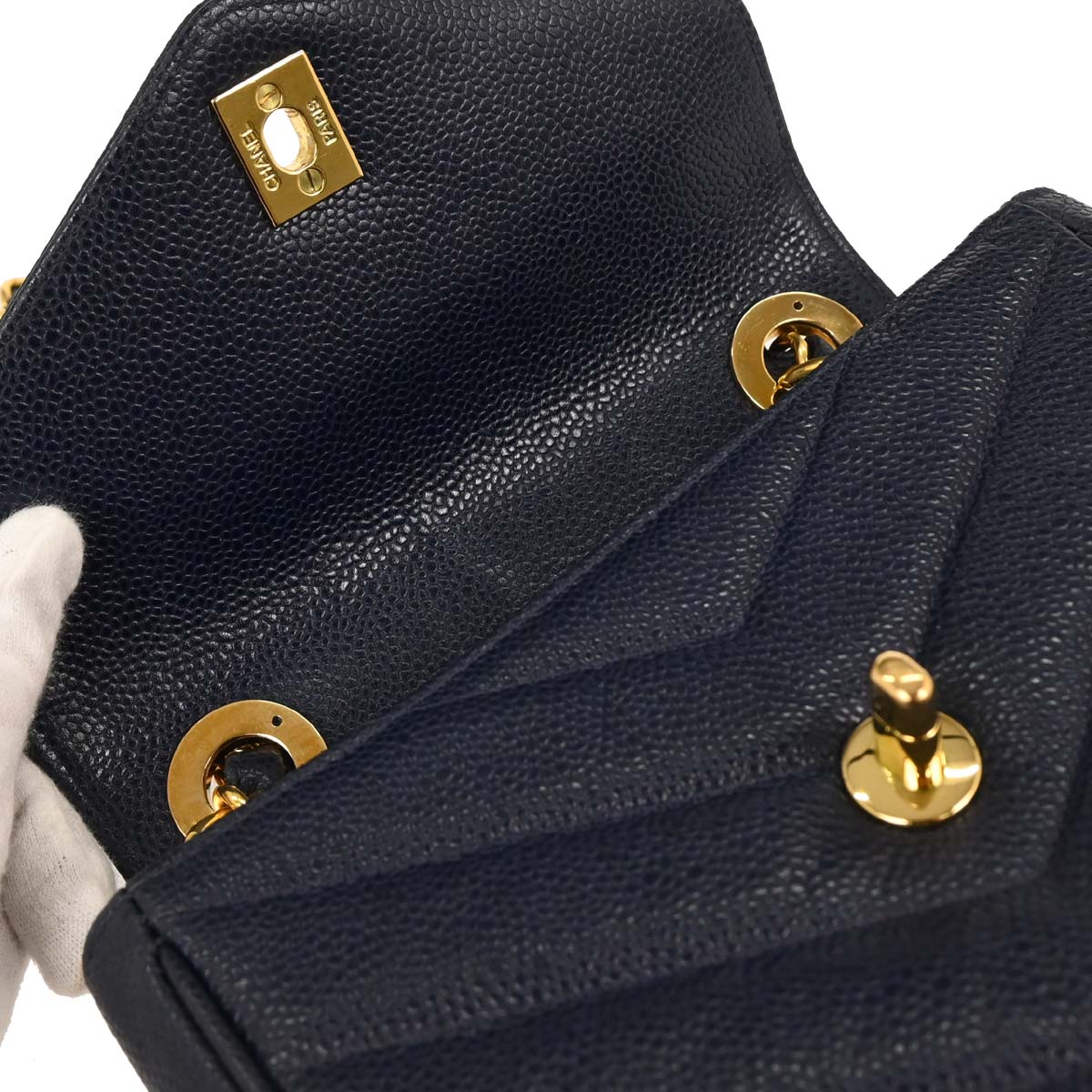 Chanel Navy Caviar Single Flap Shoulder Bag
