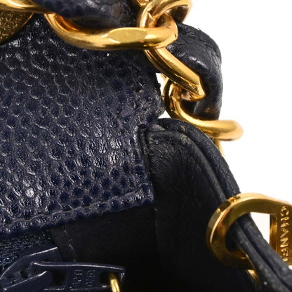 Chanel Navy Caviar Single Flap Shoulder Bag