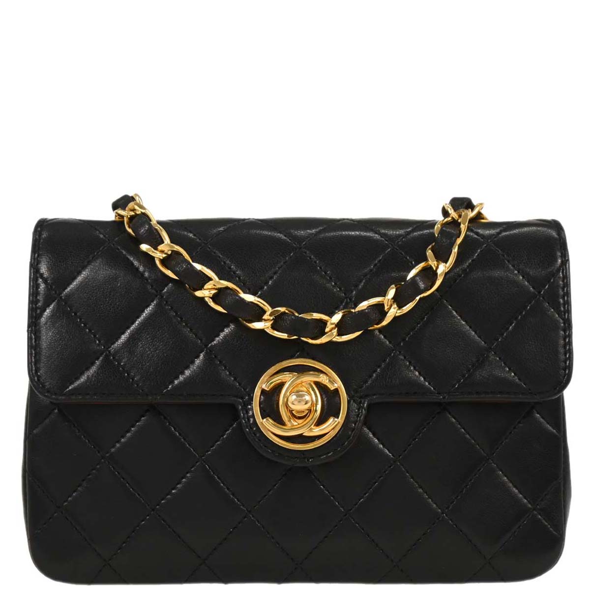 Chanel 1989-1991 Black Lambskin Single Flap Shoulder Bag