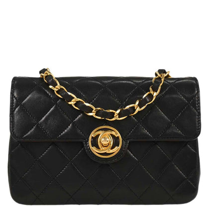 Chanel 1989-1991 Black Lambskin Single Flap Shoulder Bag