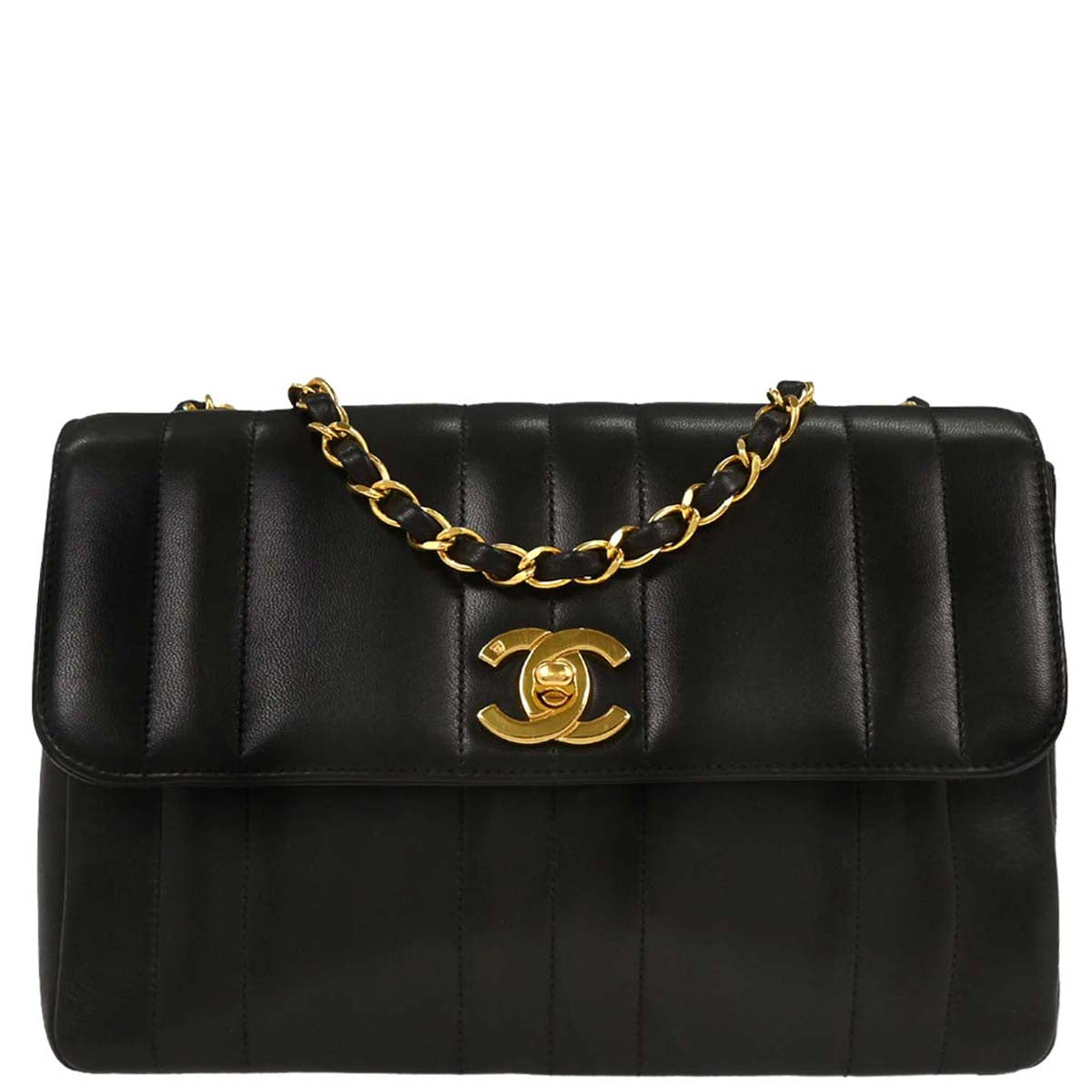 Chanel Black Lambskin Mademoiselle Straight Flap Shoulder Bag