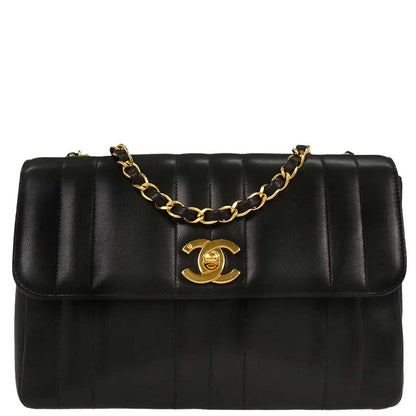 Chanel Black Lambskin Mademoiselle Straight Flap Shoulder Bag