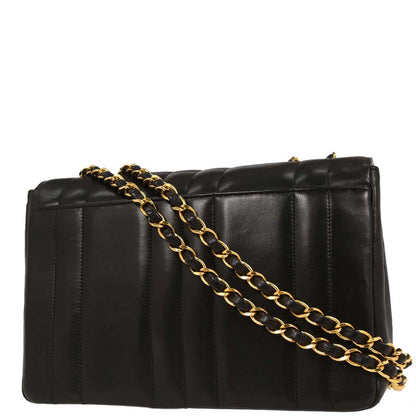 Chanel Black Lambskin Mademoiselle Straight Flap Shoulder Bag