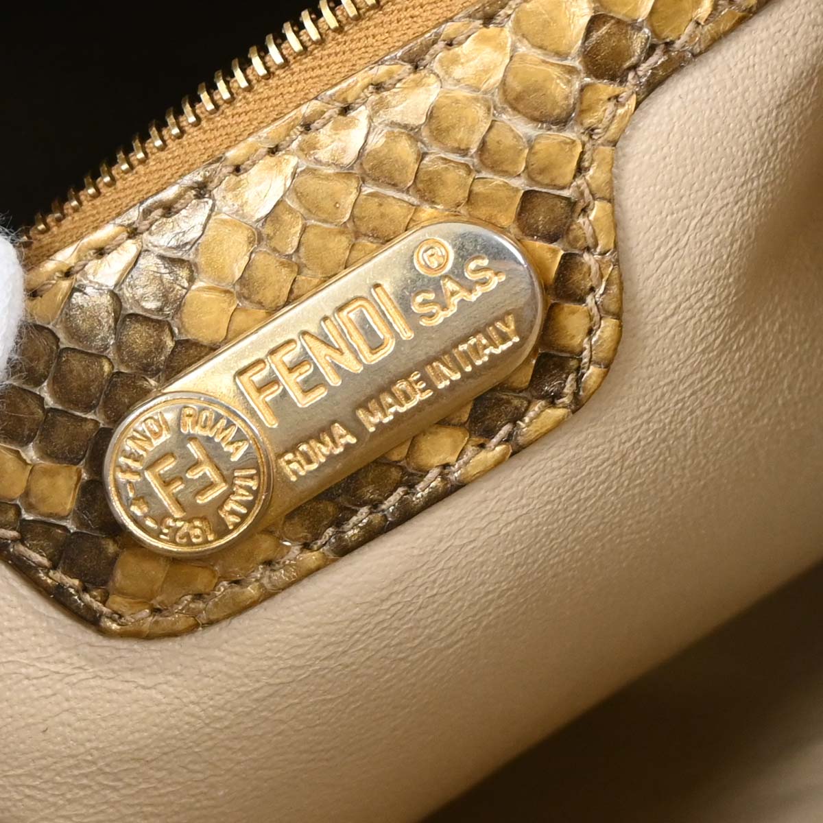 Fendi * Gold Python Mamma Baguette Handbag