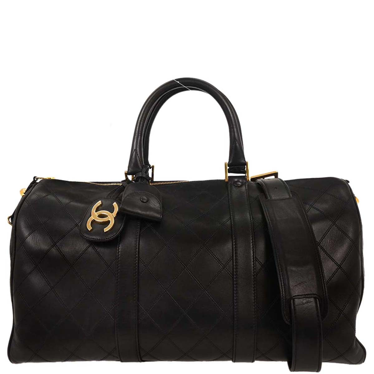 Chanel Black Lambskin Bicolore 2way Shoulder Duffle Bag