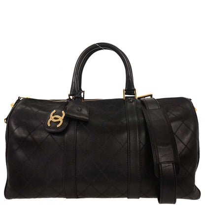 Chanel Black Lambskin Bicolore 2way Shoulder Duffle Bag