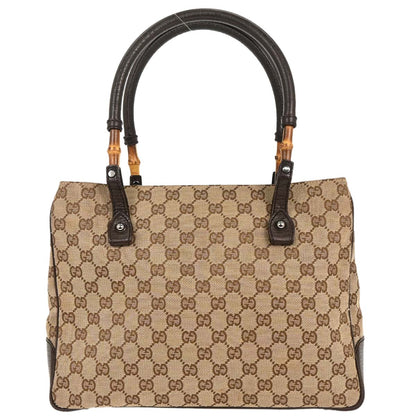 Gucci Brown Beige Bamboo GG Tote Bag