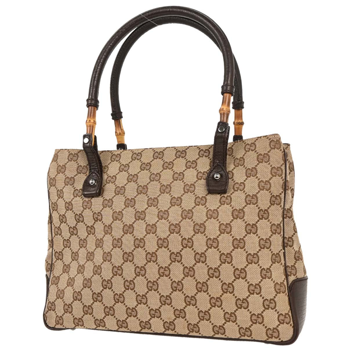 Gucci Brown Beige Bamboo GG Tote Bag