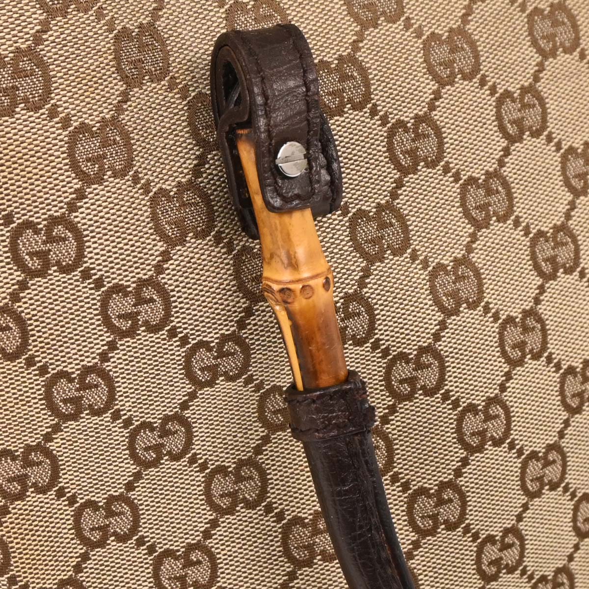 Gucci Brown Beige Bamboo GG Tote Bag