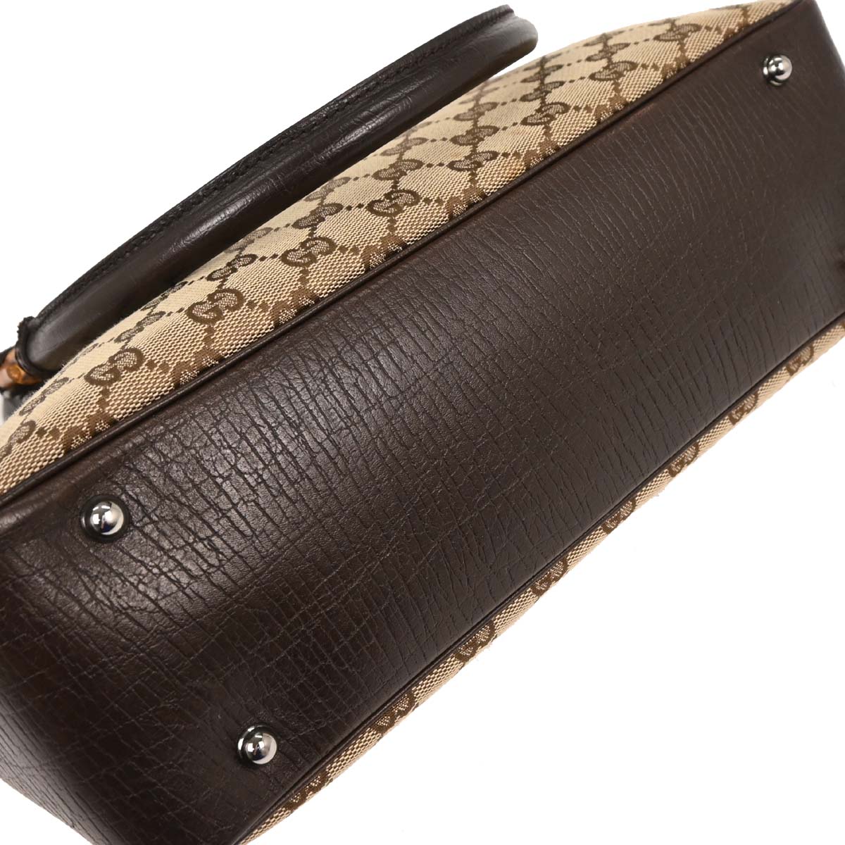 Gucci Brown Beige Bamboo GG Tote Bag