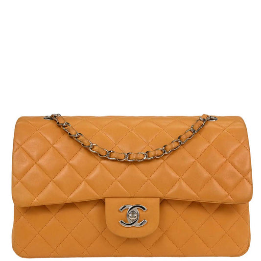 Chanel 1997-1999 Orange Lambskin Medium Classic Double Flap Shoulder Bag