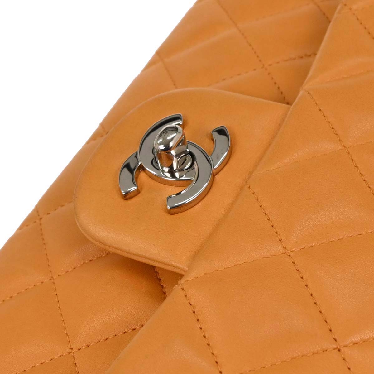 Chanel 1997-1999 Orange Lambskin Medium Classic Double Flap Shoulder Bag
