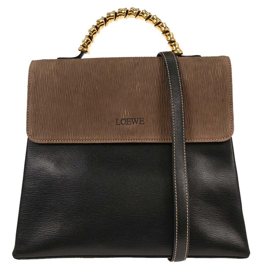 Loewe Black Brown Leather Velazquez 2way Shoulder Handbag