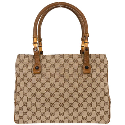 Gucci Brown Beige Bamboo GG Tote Bag