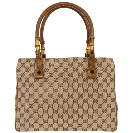 Gucci Brown Beige Bamboo GG Tote Bag