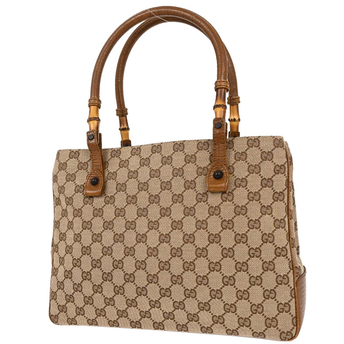 Gucci Brown Beige Bamboo GG Tote Bag