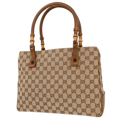 Gucci Brown Beige Bamboo GG Tote Bag