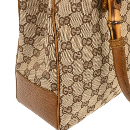 Gucci Brown Beige Bamboo GG Tote Bag