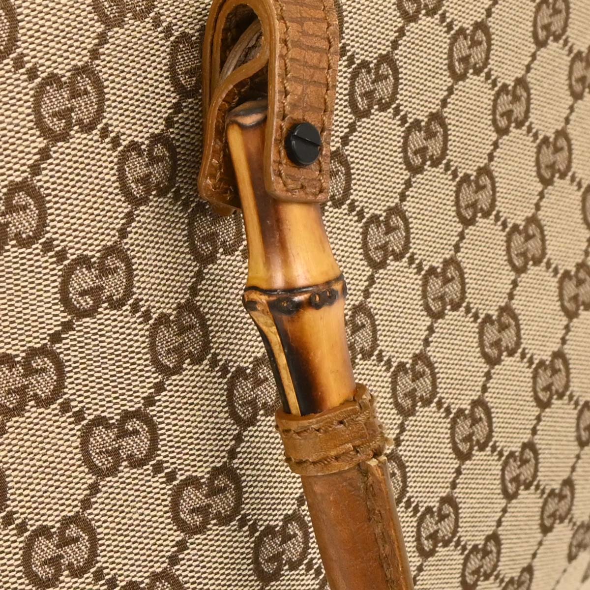 Gucci Brown Beige Bamboo GG Tote Bag