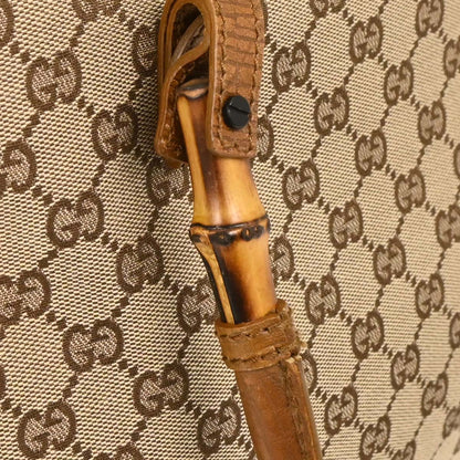 Gucci Brown Beige Bamboo GG Tote Bag