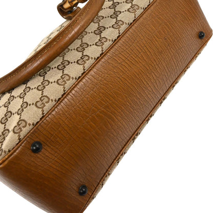 Gucci Brown Beige Bamboo GG Tote Bag