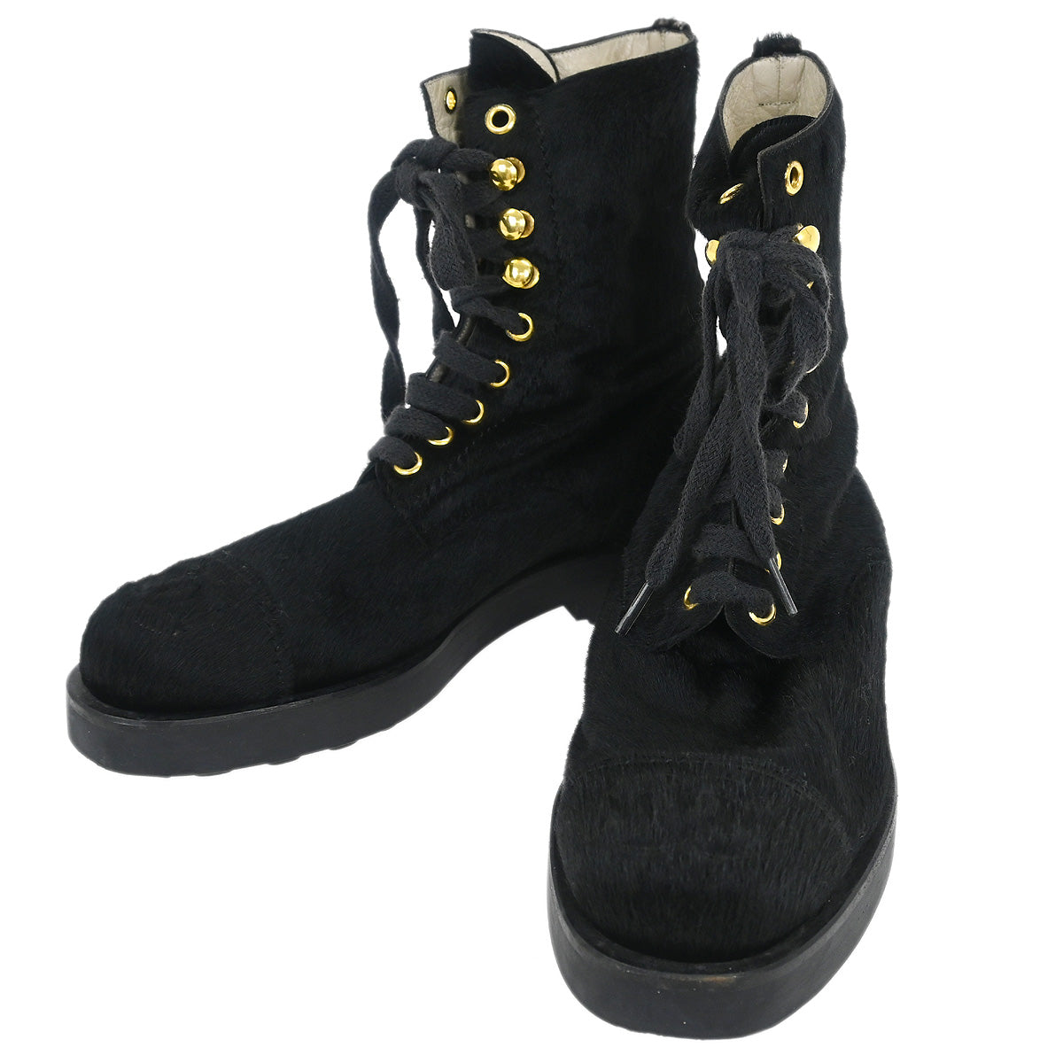 Chanel * Short Boots Shoes Black Pony Hair #36