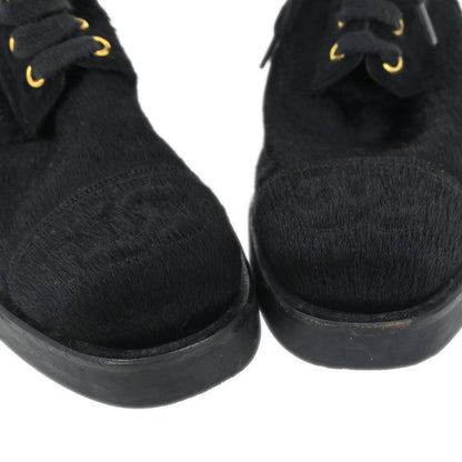 Chanel * Short Boots Shoes Black Pony Hair #36