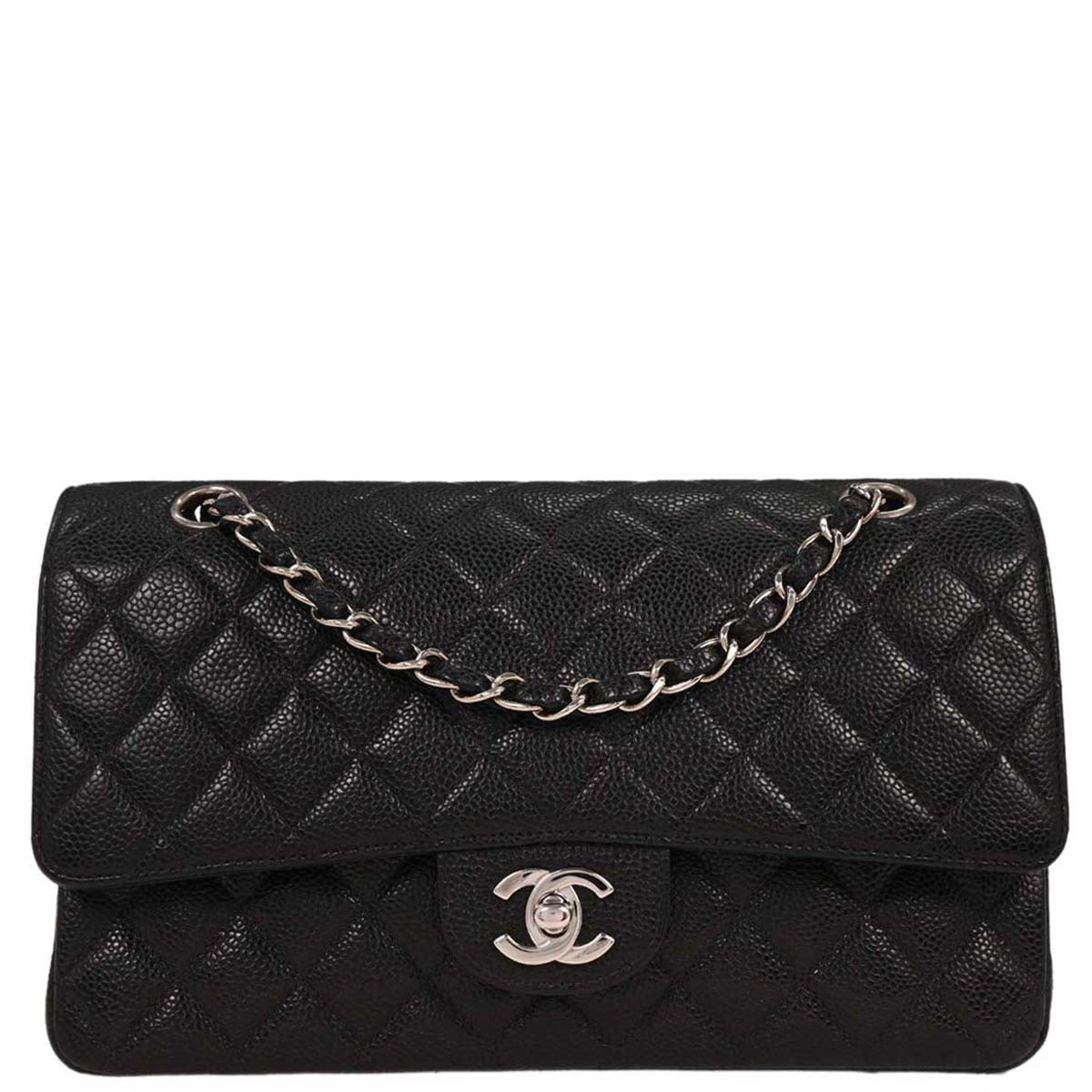 Chanel 2000-2002 Black Calfskin Medium Classic Double Flap Shoulder Bag