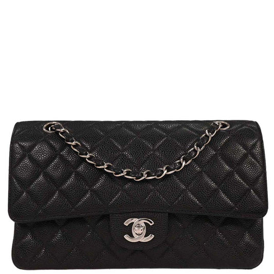 Chanel 2000-2002 Black Calfskin Medium Classic Double Flap Shoulder Bag