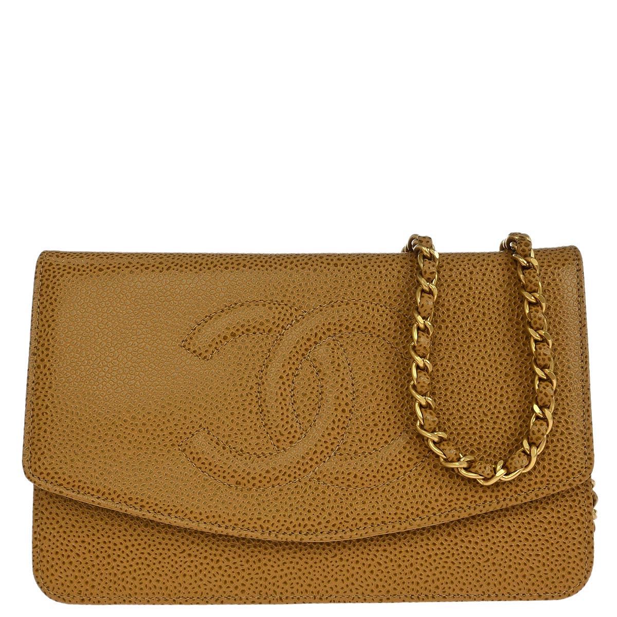 Chanel 2002-2003 Beige Caviar Timeless WOC Wallet on Chain Shoulder Bag