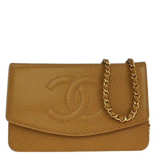 Chanel 2002-2003 Beige Caviar Timeless WOC Wallet on Chain Shoulder Bag