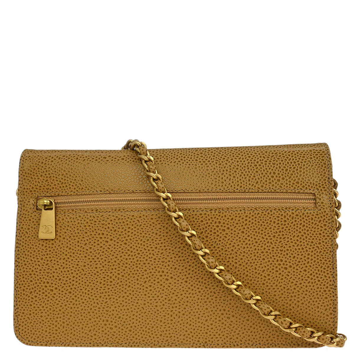 Chanel 2002-2003 Beige Caviar Timeless WOC Wallet on Chain Shoulder Bag