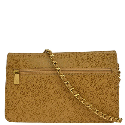Chanel 2002-2003 Beige Caviar Timeless WOC Wallet on Chain Shoulder Bag