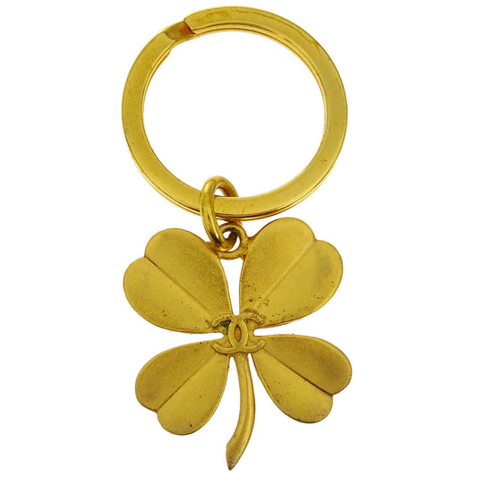 Chanel Gold Key Holder Bag Charm Clover Small Good 95A
