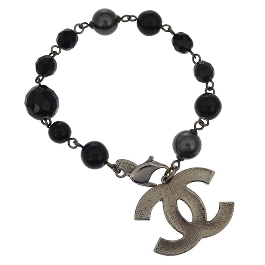 Chanel CC Chain Bracelet Silver Black 09V