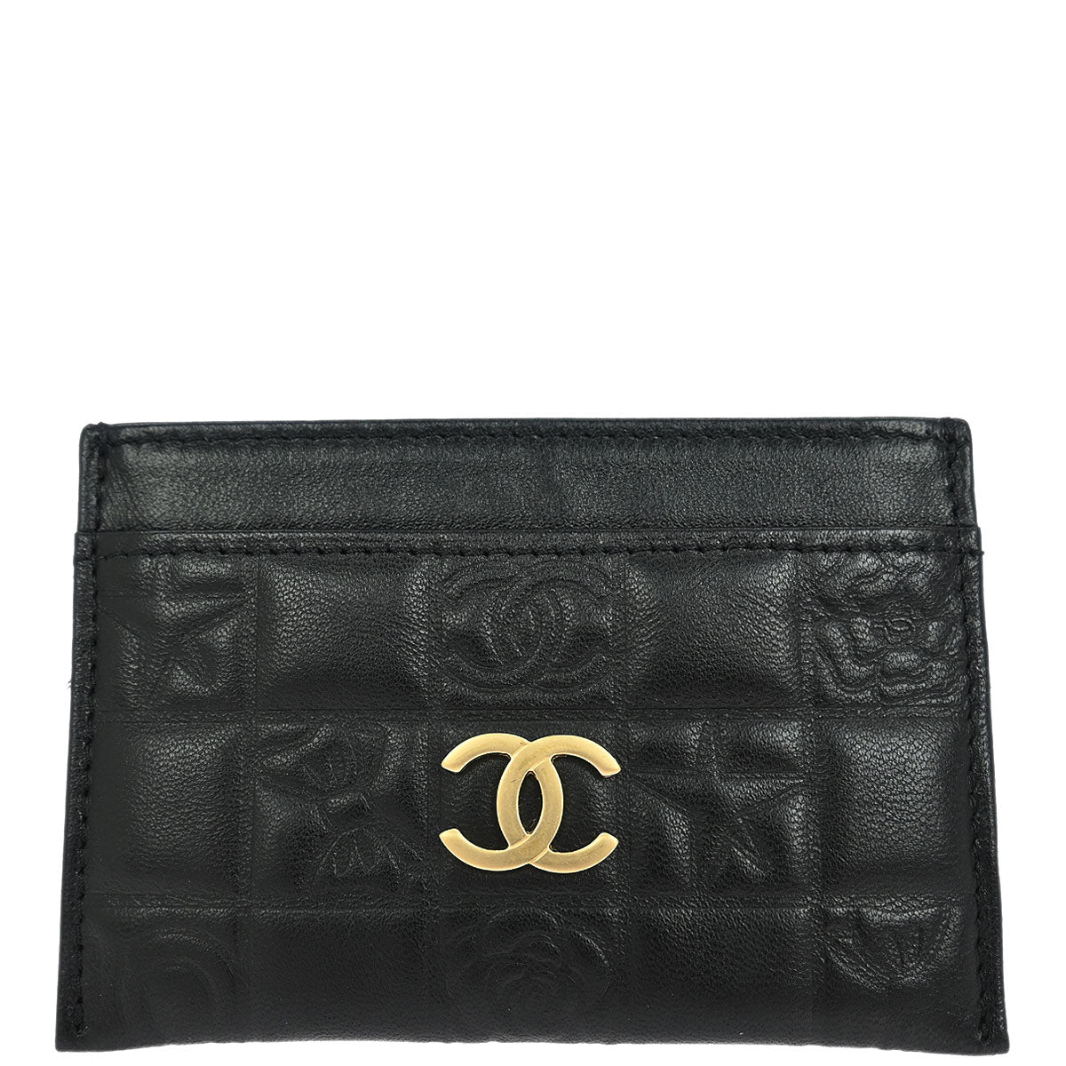 Chanel 2003-2004 Black Lambskin Choco Bar Icon Cardholder Small Good
