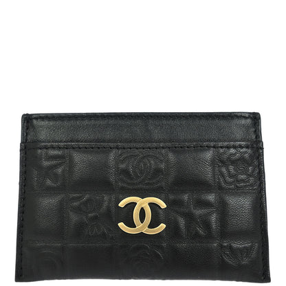Chanel 2003-2004 Black Lambskin Choco Bar Icon Cardholder Small Good