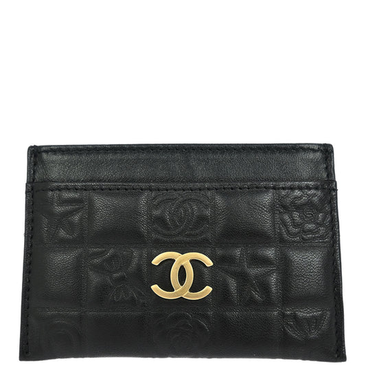 Chanel 2003-2004 Black Lambskin Choco Bar Icon Cardholder Small Good