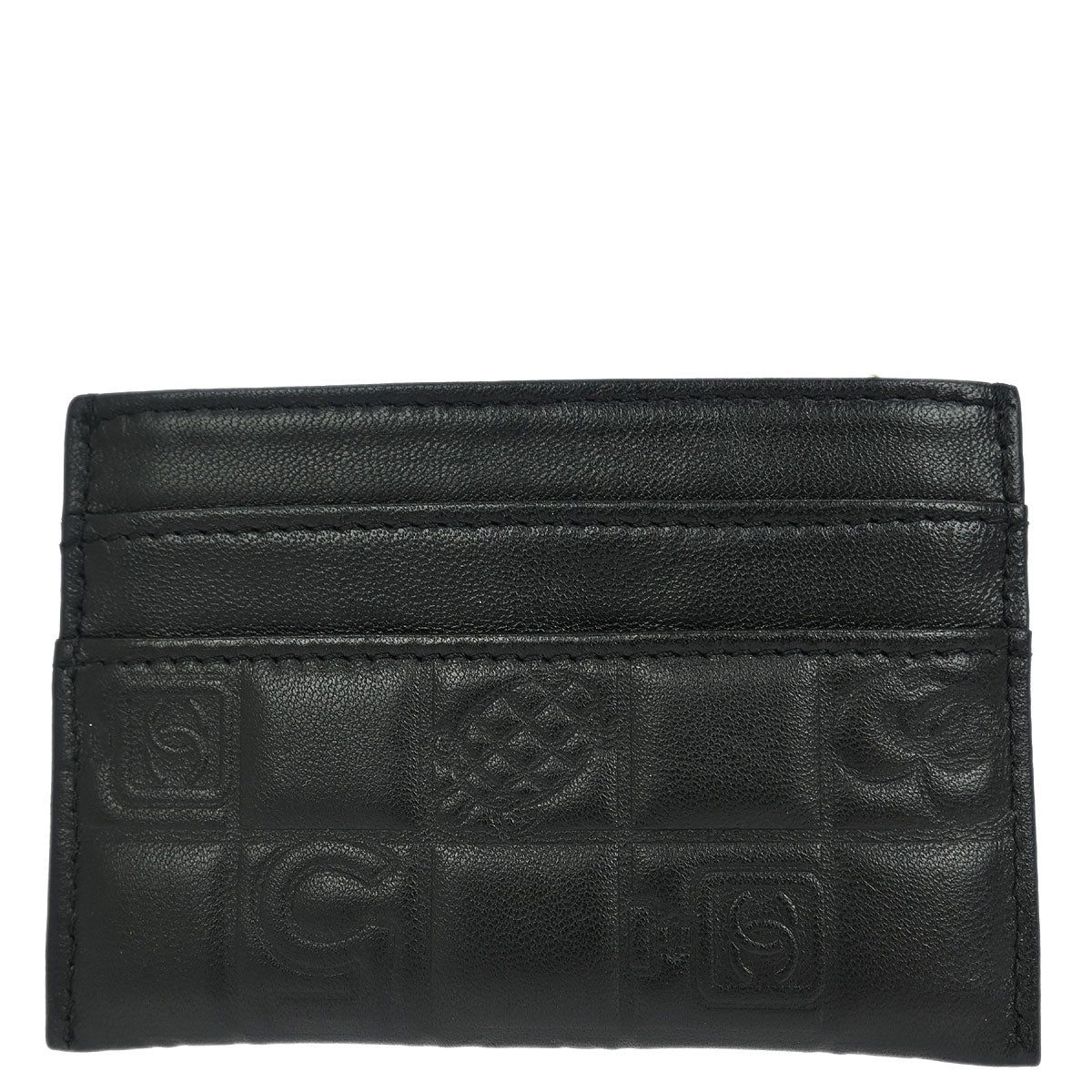 Chanel 2003-2004 Black Lambskin Choco Bar Icon Cardholder Small Good