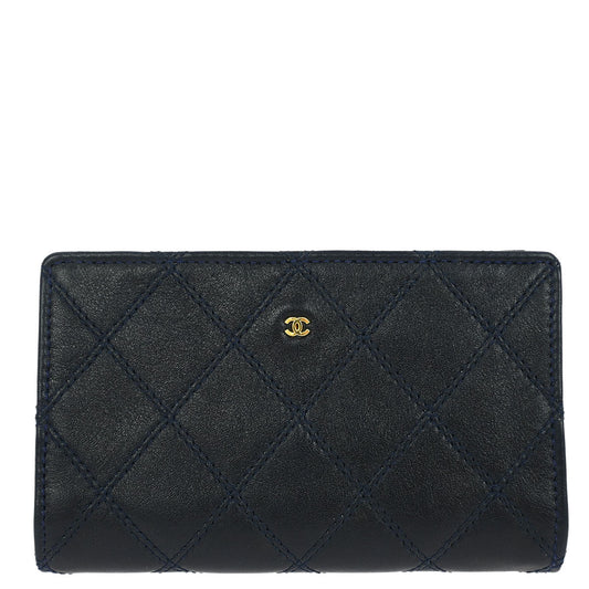 Chanel 1989-1991 Navy Lambskin Bicolore Coin Purse Wallet