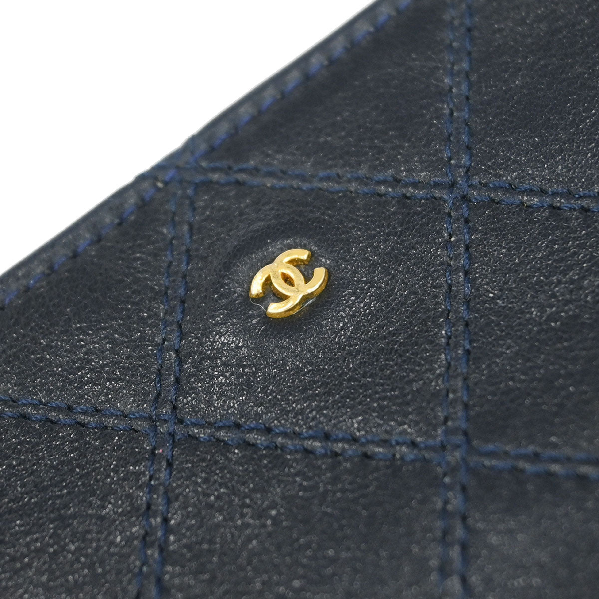 Chanel 1989-1991 Navy Lambskin Bicolore Coin Purse Wallet