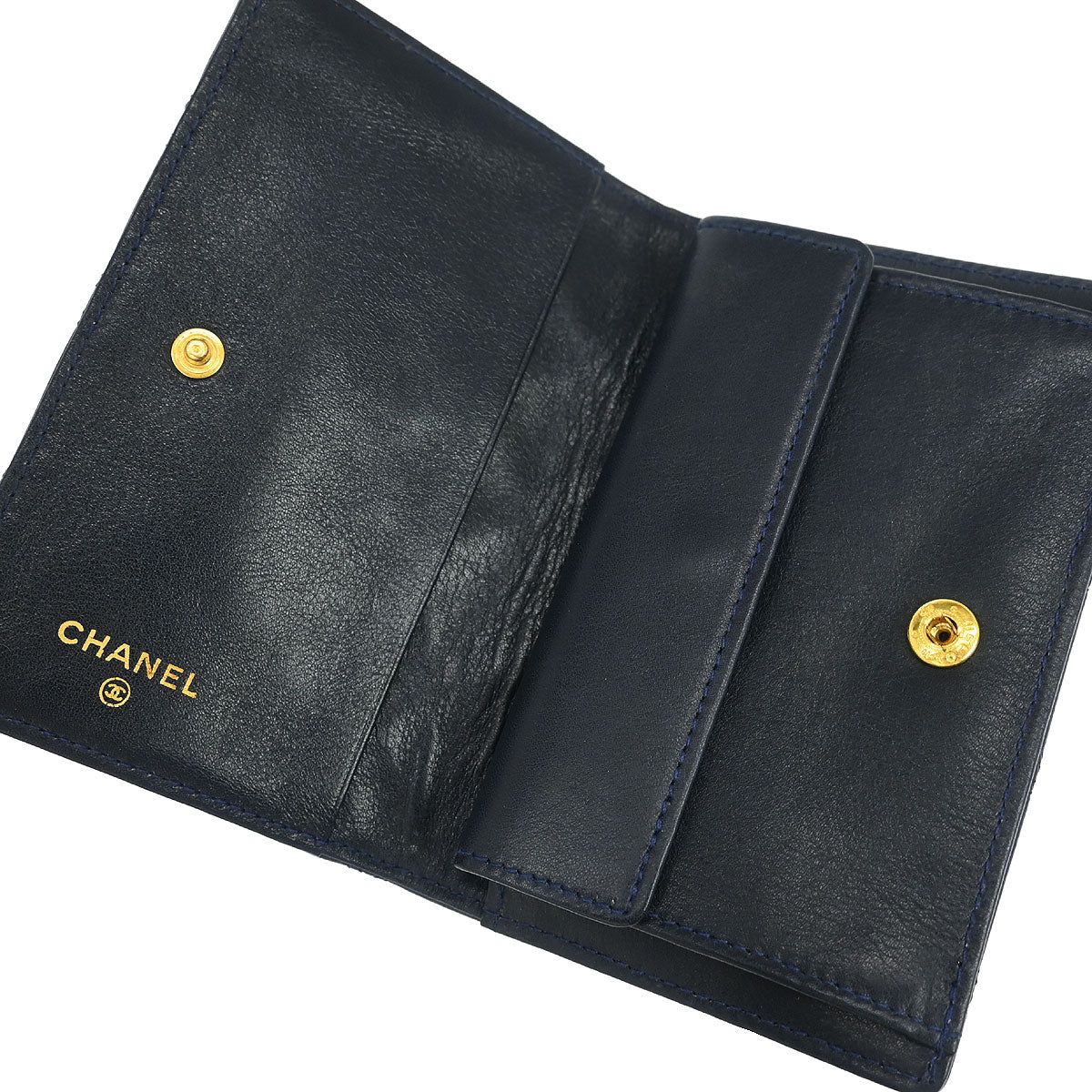 Chanel 1989-1991 Navy Lambskin Bicolore Coin Purse Wallet