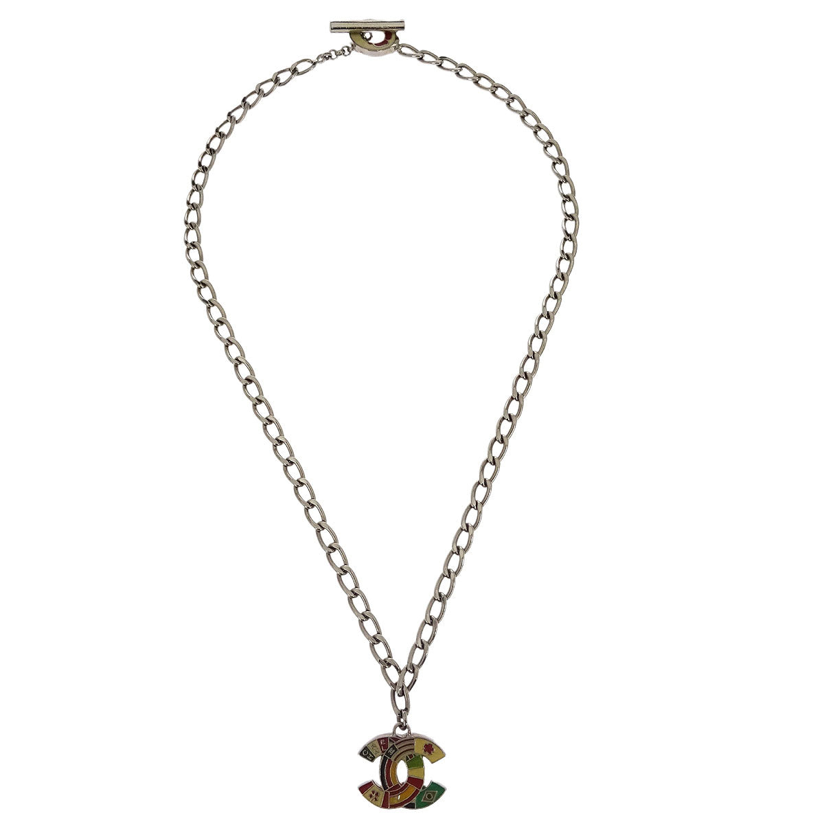 Chanel CC Chain Necklace Silver International Flags 03A